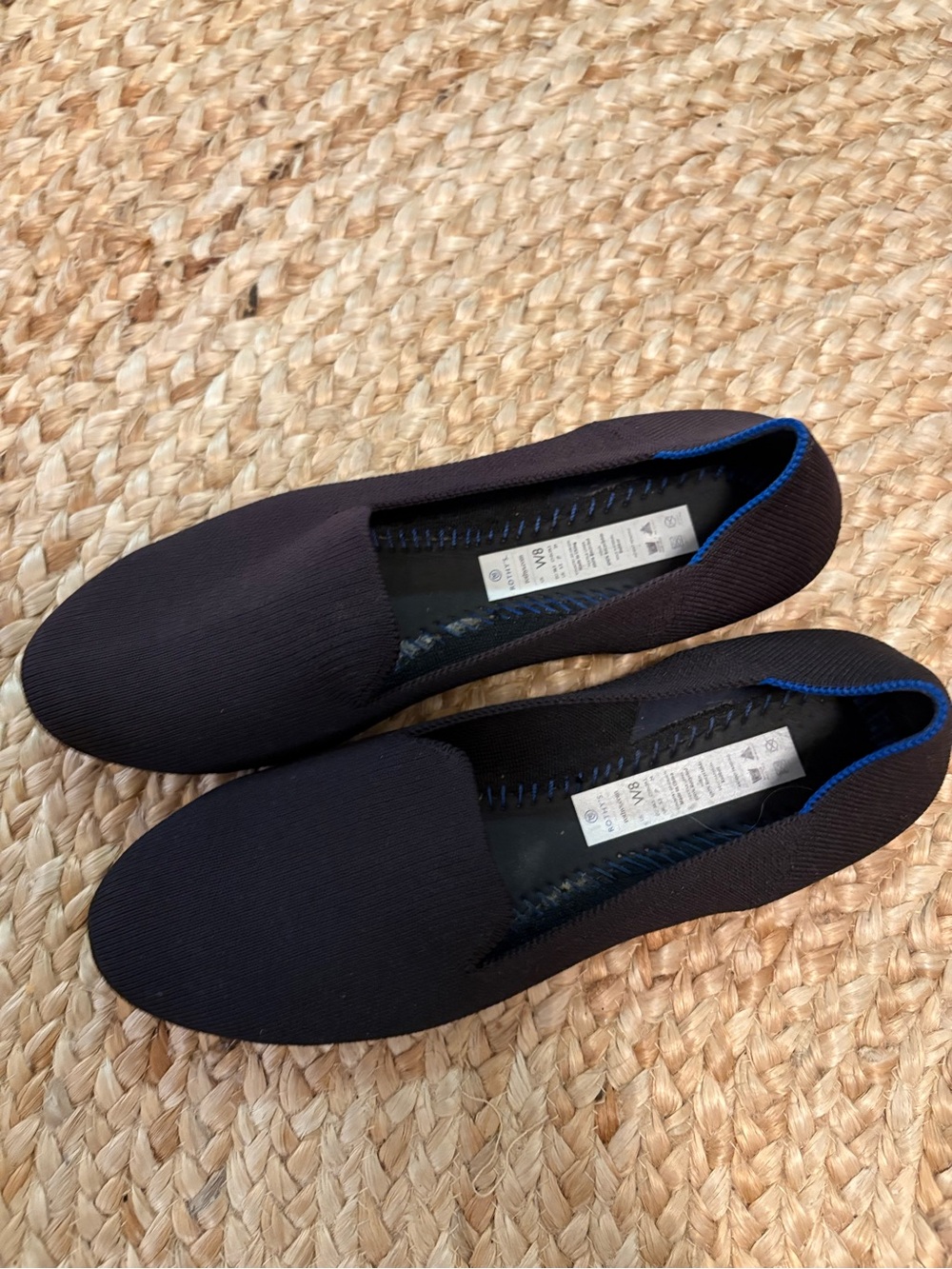 Black Slip-On Knit Flats with Blue Trim